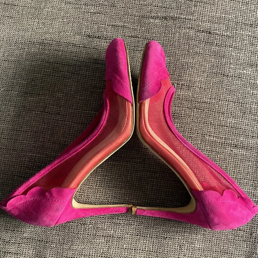 Alexander McQueen Pink orchid suede scalloped mesh heels 38 8 - Picture 5 of 9